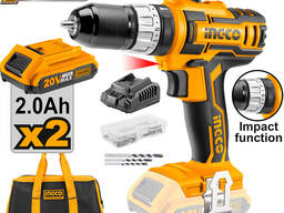 Аккумуляторная ударная дрель-шуруповерт INGCO