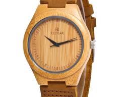 Деревянные наручные часы "Redear". Гипоаллергенные. Кожаный ремешок