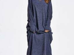 Длинное свободное платье с рукавом летучая мышь темно-синее