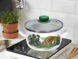 Кастрюля стальная эмалированная с деколью