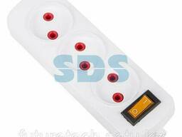 Колодка 3 гнезда с кнопкой без заземления «Эконом»