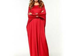 Красное платье свободного размера с рукавом летучая мышь