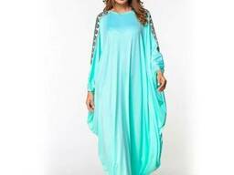 Лазурное платье с рукавом летучая мышь свободного размера