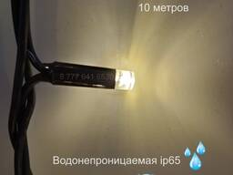 Led гирлянда уличная Нить ip65 10 метров, чёрный провод, тёплый свет