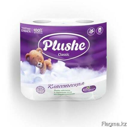 Plushe Classic белая с сиреневым (тиснением) 2 слоя,4 рулон
