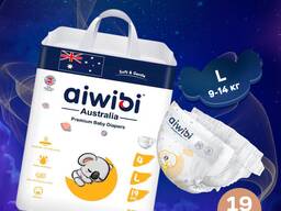 Подгузники ночные 19 шт, L 9-14 кг, Aiwibi Premium Hot Air Gentle Night, 4 размер для малы
