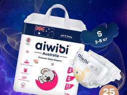 Подгузники ночные 25 шт, S 4-8 кг, Aiwibi Premium Hot Air Gentle Night, 2 размер для малыш