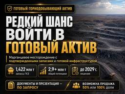 Продажа 50% / 100% доли в марганцевом месторождении с подтвержденными запасами 1,42 млн то