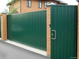 Откатные ворота из профлиста 3х2 метра с калиткой под ключ
